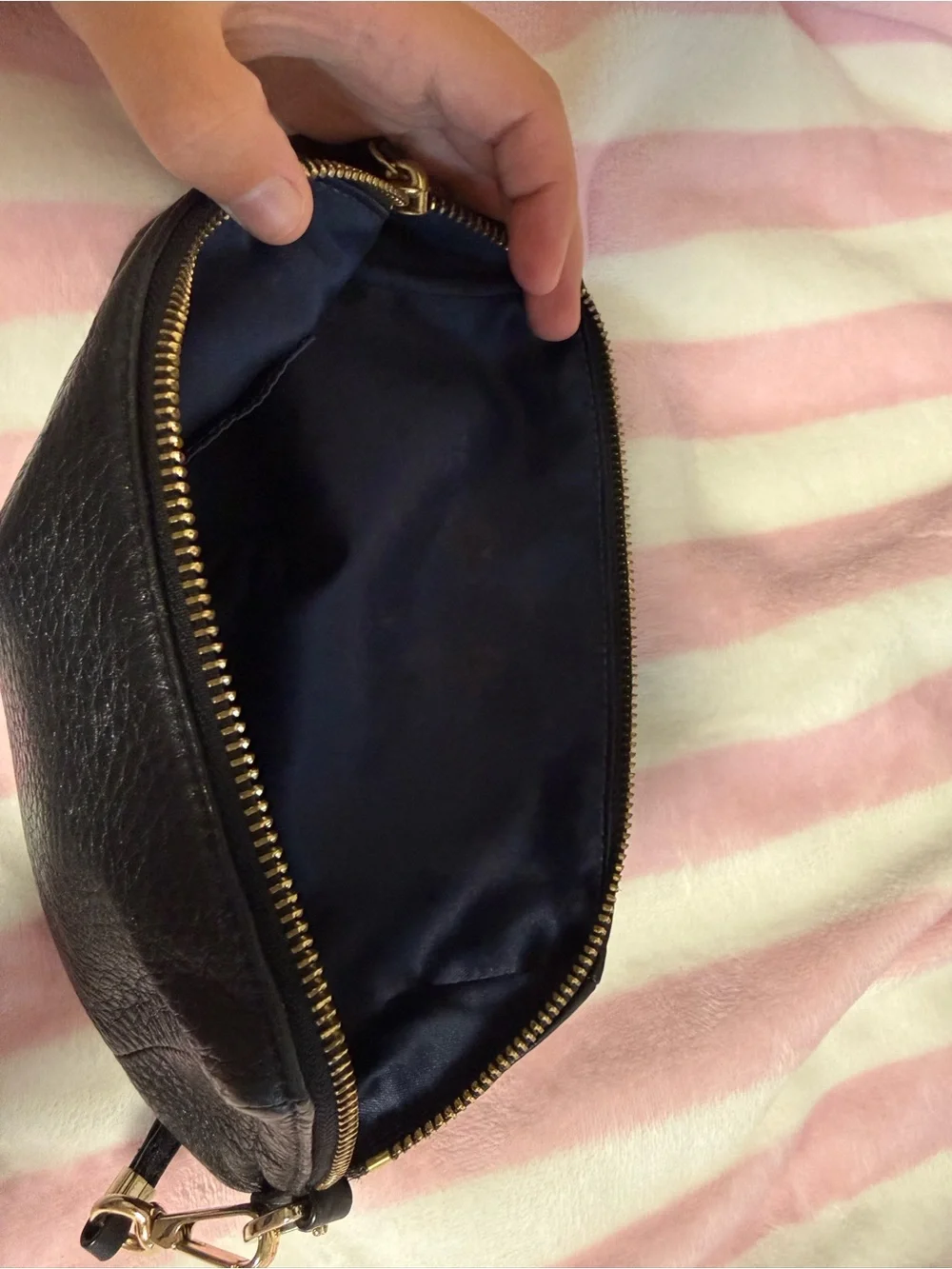 Coach Black Pebble Leather Wristlet with Gold Hardware